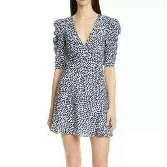 Saloni Colette Silk Crepe De Chine Navy Painterly Mini Dress Women’s US 4 / UK 8 - Picture 1 of 16